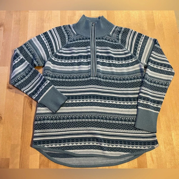 Eddie Bauer Sweaters - Eddie Bauer Women’s Engage 1/4 Zip Sweater Medium EUC Fair Isle Blue Pullover